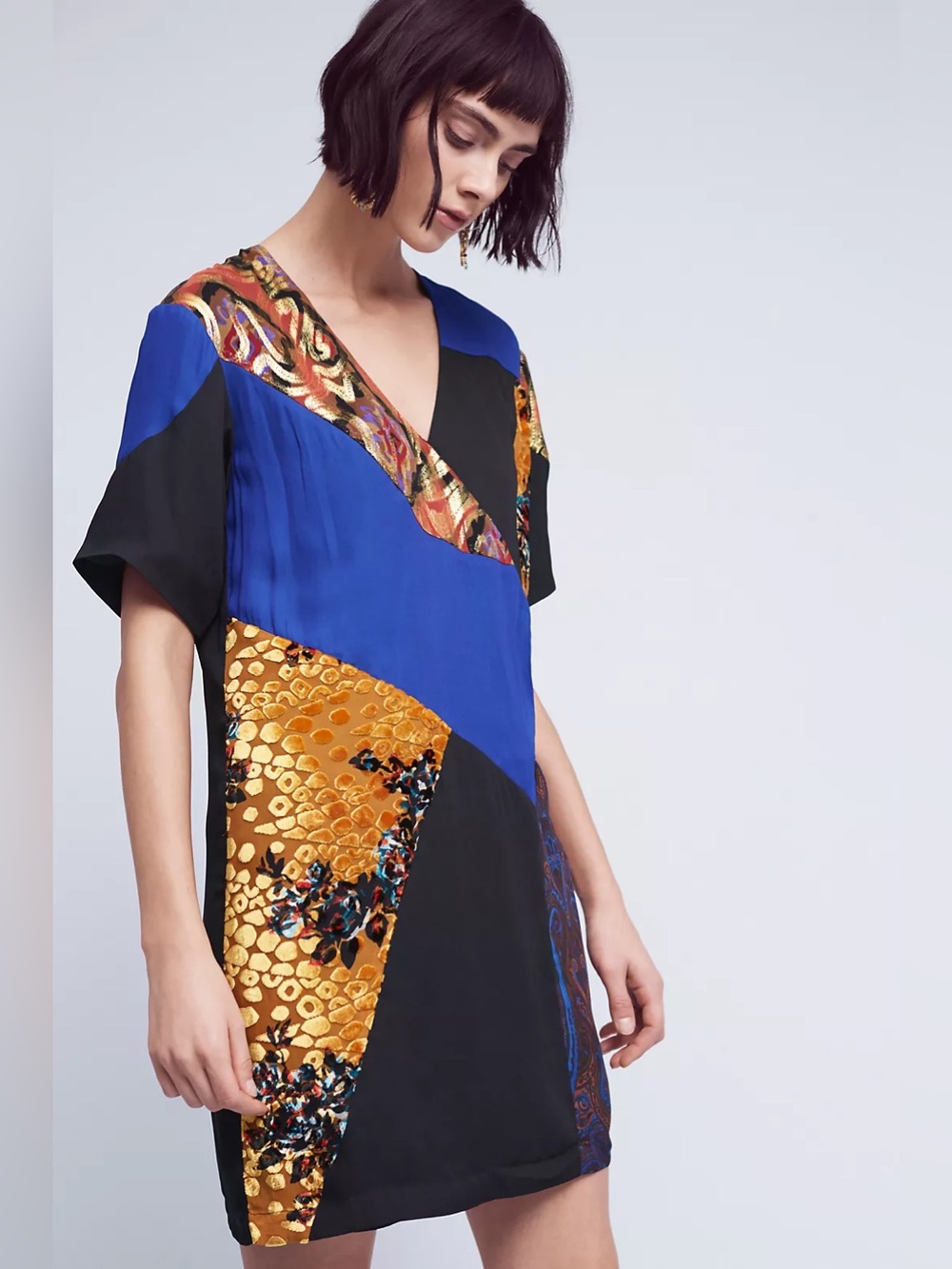 Anthropologie HD In Paris Camellia Patchwork Dress Sz 8 Kimono Unique Statement